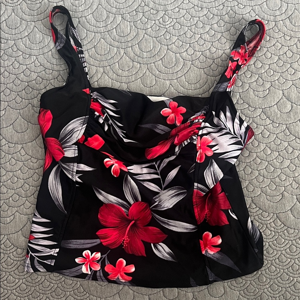 Elegant Black and Red Floral Swim Camisole